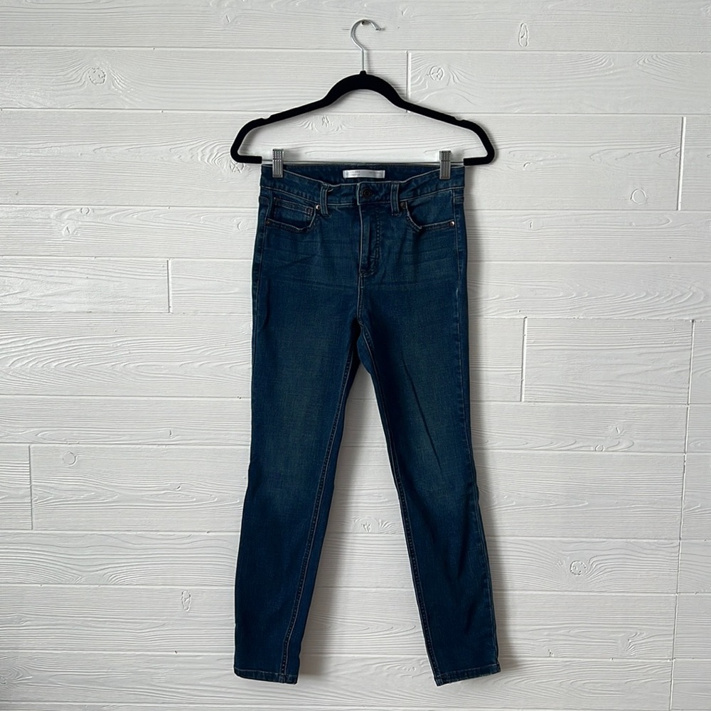 LC Lauren Conrad high rise skinny jeans size 2 solid blue no distressing